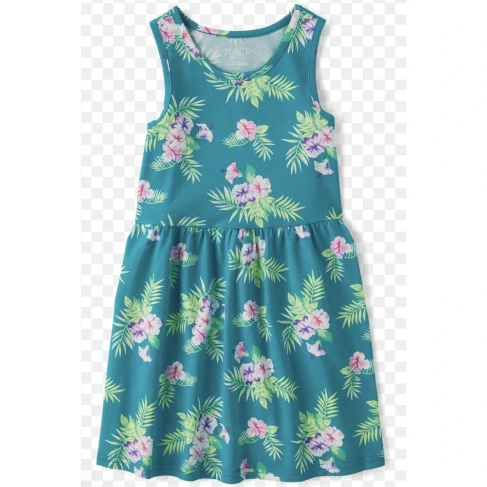 Children's Place Everyday Dress Girls XL 14 Floral Tropical Tank Dress READ**